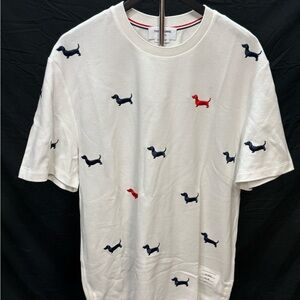 Thom Browne White Tee with Dog Embroidery